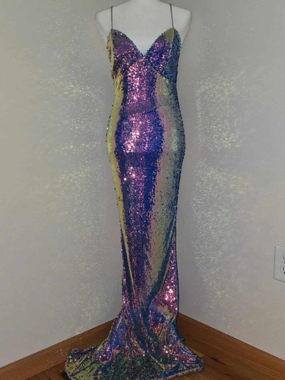 Windsor iridescent sequin maxi formal gown-purple/silver